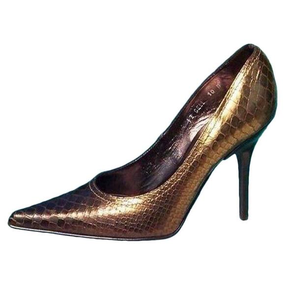 Donald Pliner Bronze Metallic Gator Leather Shoe New Pointy Toe Pump NWT $295 - Picture 1 of 3